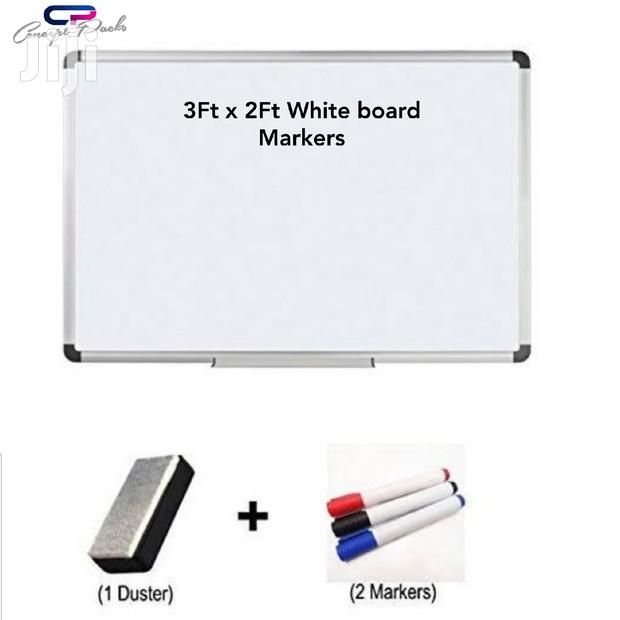 White Board Size 3ft X 2ft (60x90cm) 3 Pens and a Duster