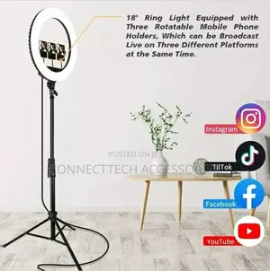 18 Inches Ring Light With Stand And 3 Phone Holder