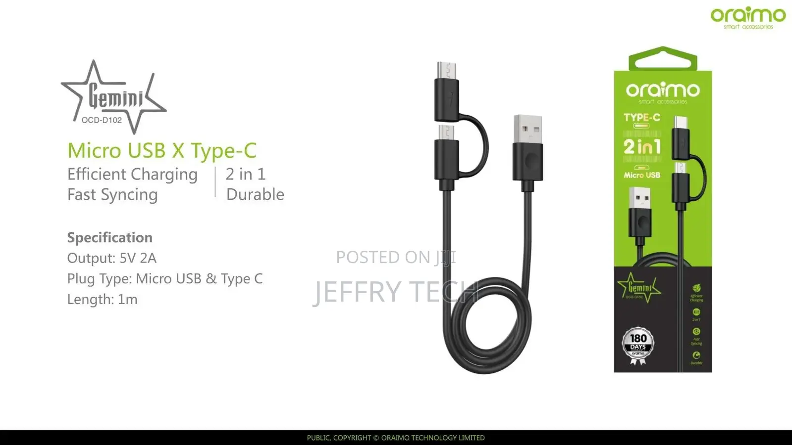 Oraimo Data Cable Micro-Usb Plus Type-C Cable 2.0A 5V OCD-T6