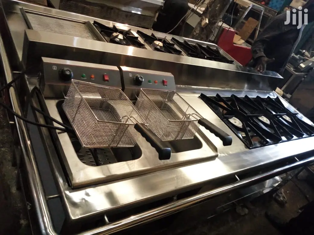 Stainless Steel Multi-Purpose Cooker-Fryer, Burners, Grill