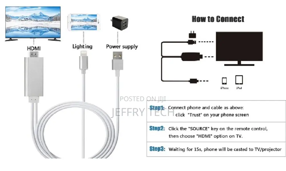 3 in 1 HDMI Adapter Cable, Lighting/Type-C/Micro USB to HDMI