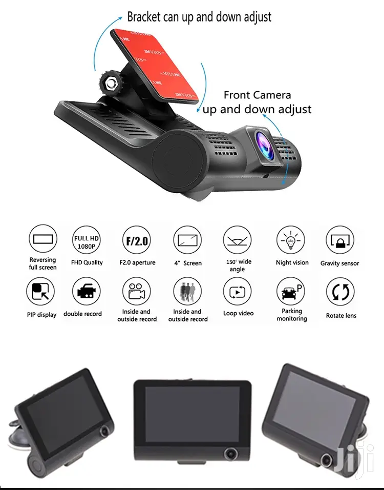 Three Cameras 4inch 3 Lens Car DVR 1080p Auto Dashcam