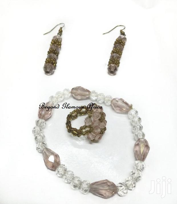 Womens Light Pink Crystal Jewelry Set - main view