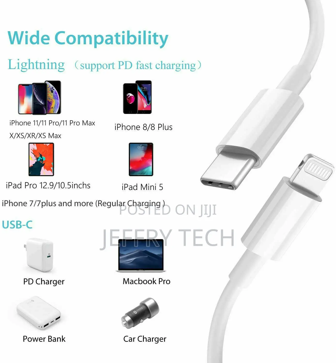 USB-C Lightning Male to Type-C Male Quick Charging Cable For