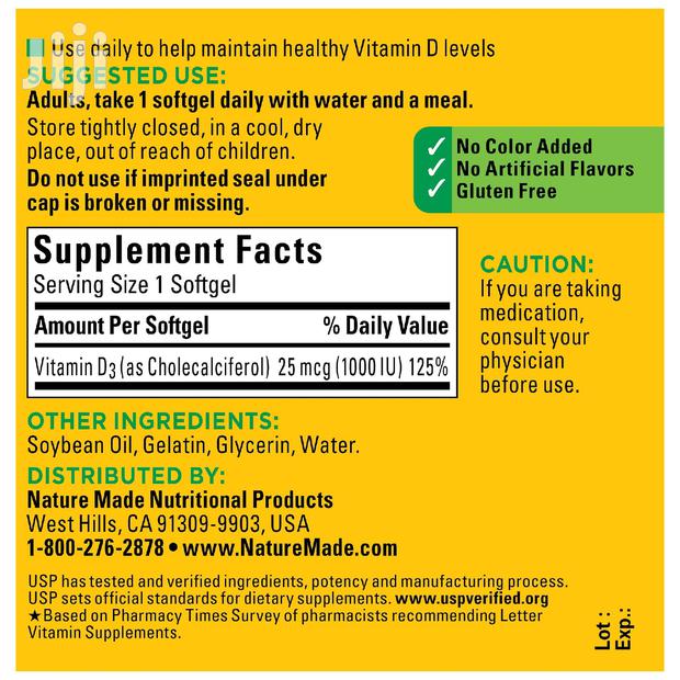 Nature Made Vitamin D3 1000 IU (25 Mcg) - thumbnail 4