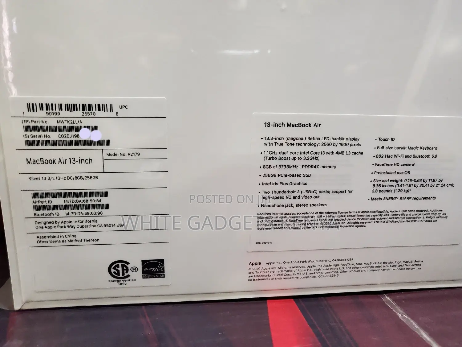 New Laptop Apple MacBook Air 8GB Apple M1 256GB