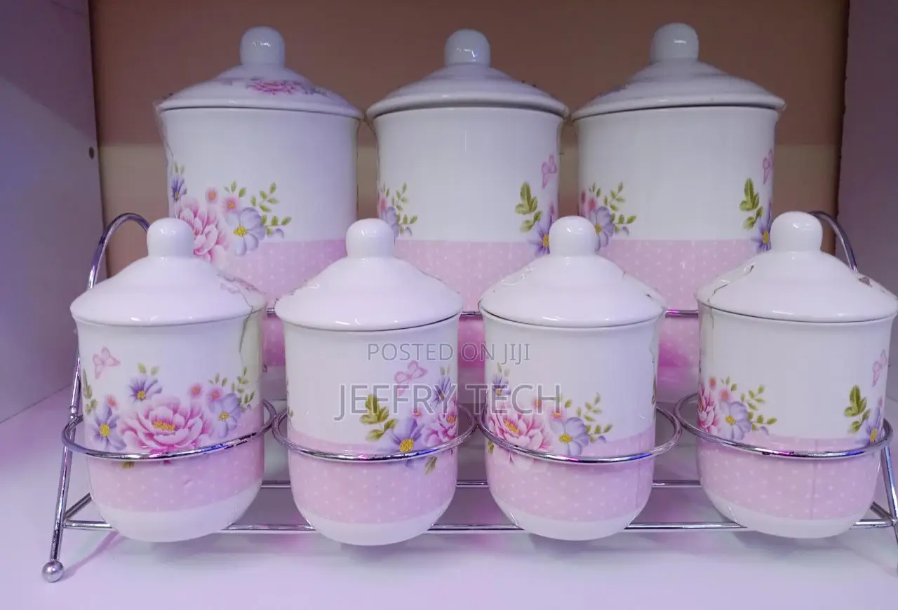 7 Pcs Canister Set With Stand Material Porcelain