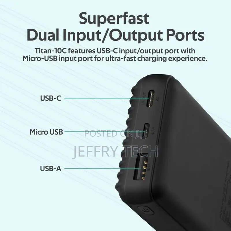 Promate 10000mah Ultra-Compact Rugged Power Bank With USB-C