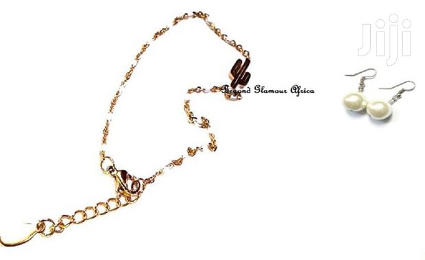 Ladies Gold Plated Beaded Chain With Pearl Earrings