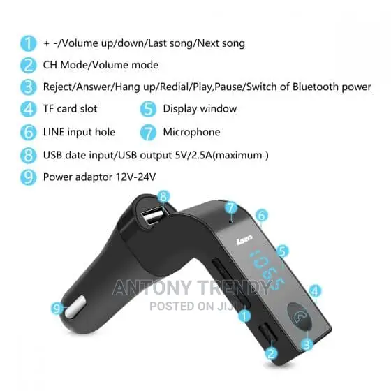 4-in-1 Hands Free Wireless Bluetooth FM Transmitter G7