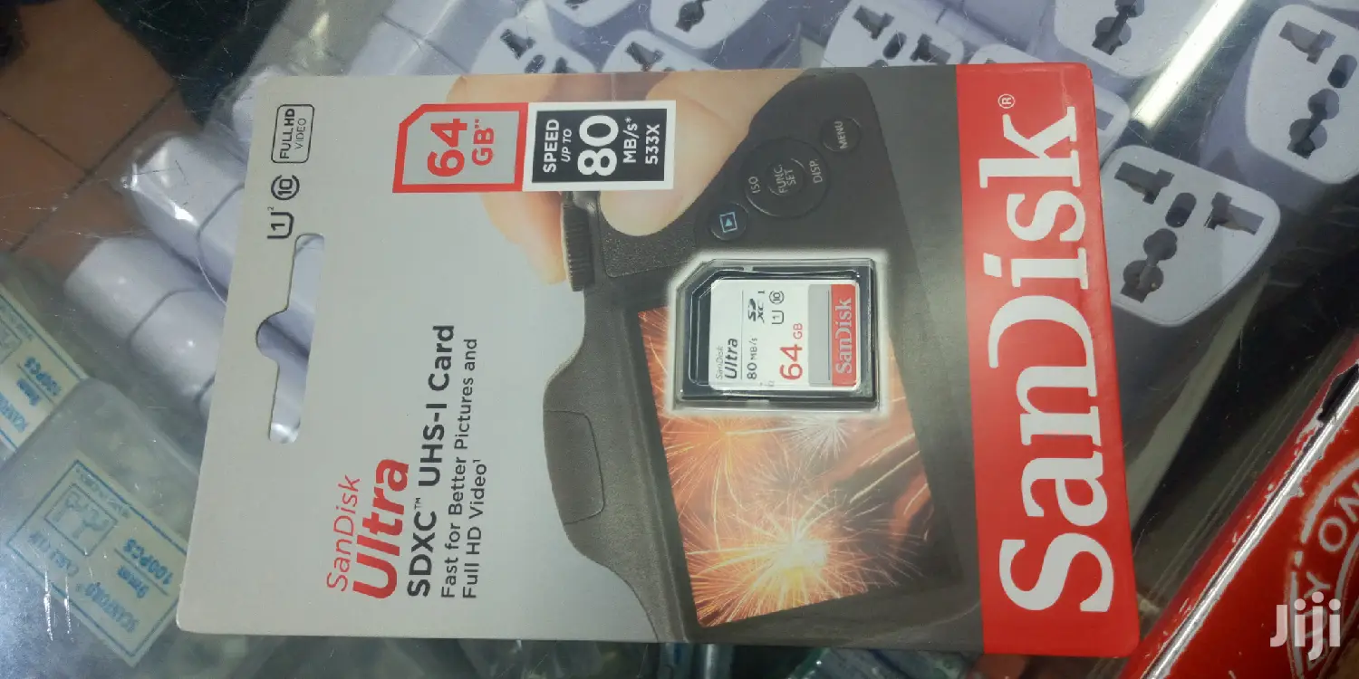 64 GB Sandisk Ultra SDHC UHS-1 Card.