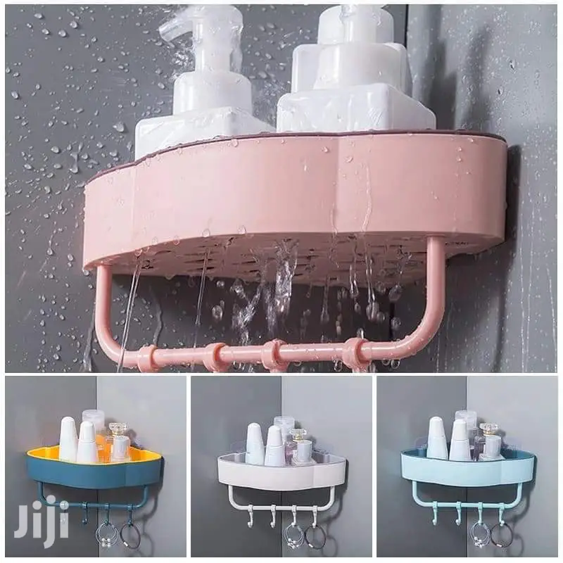 4pcs Triangular Bathroom Shelves With Hooks