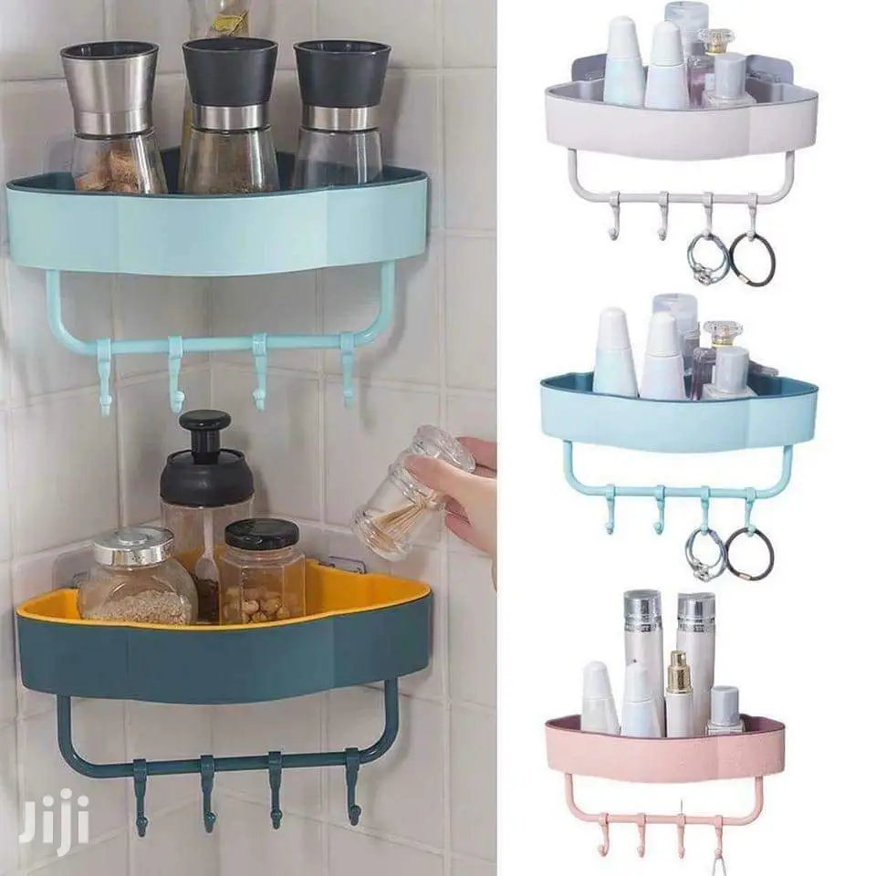 4pcs Triangular Bathroom Shelves With Hooks
