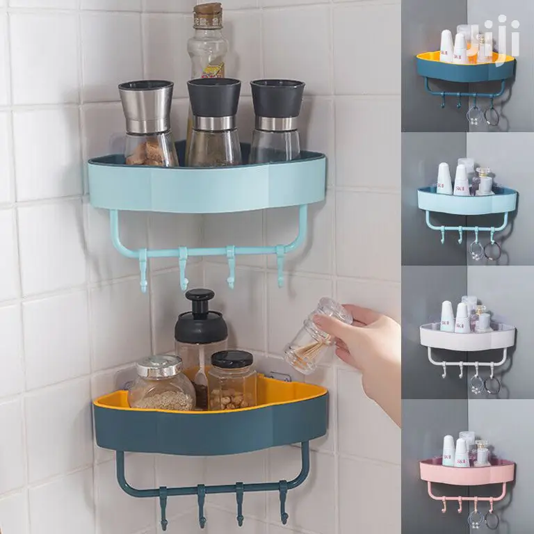 4pcs Triangular Bathroom Shelves With Hooks
