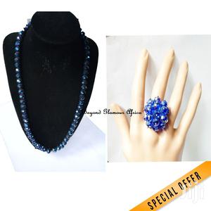 Ladies Blue Crystal Necklace With Ring - thumbnail 2