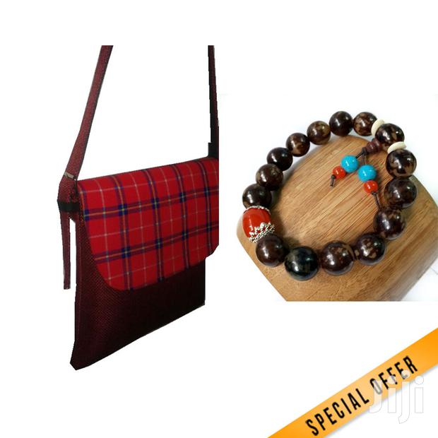 Ladies Maasai Sling Bag With Wooden Bracelet - main view