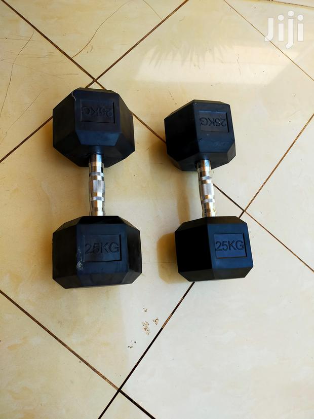 25kg Hexagon Dumbbells Rubber Coated Set - thumbnail 3
