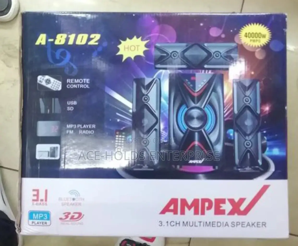 Ampex A-8102 3.1ch Bluetooth Sub-woofer,Usb Port,Fm – 40000w