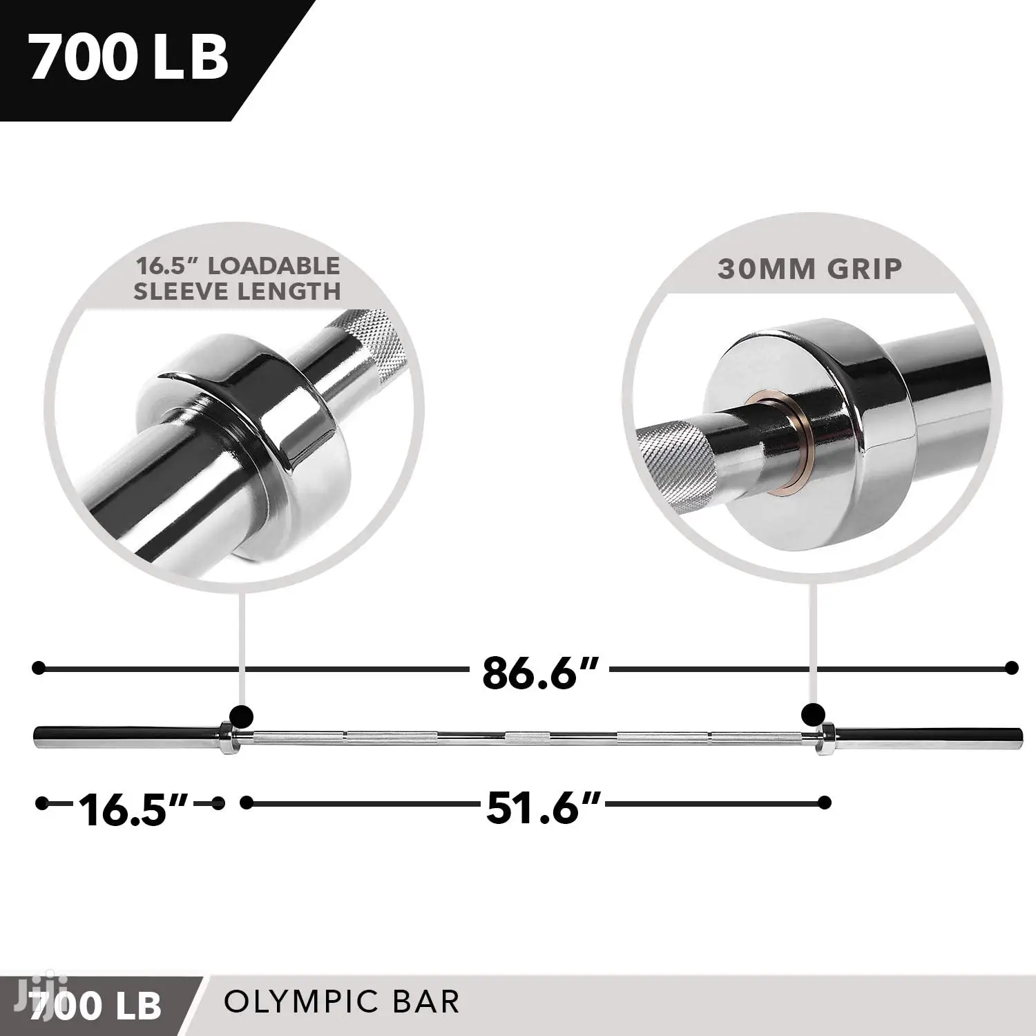 2.2 Meter Olympic Barbell- 15kg