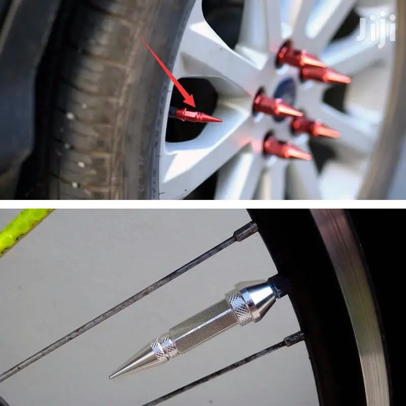 Long Impale Spike Styled Polished Aluminum Tire Valve Caps