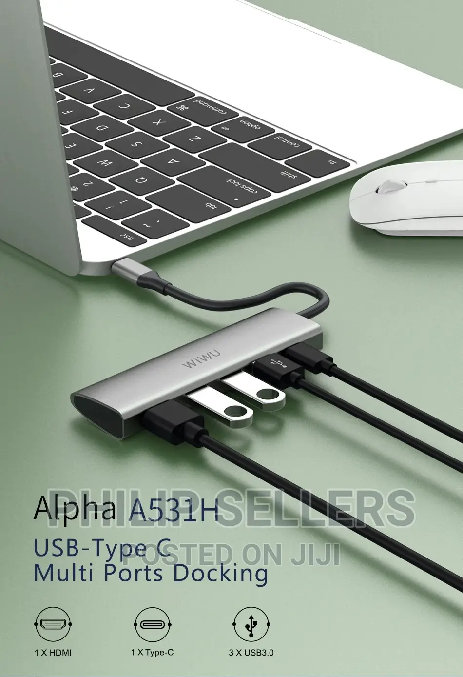 WIWU Alpha USB-C 5-In-1 Hub A531H [USB3.0*3 + HDMI*1 + Type-