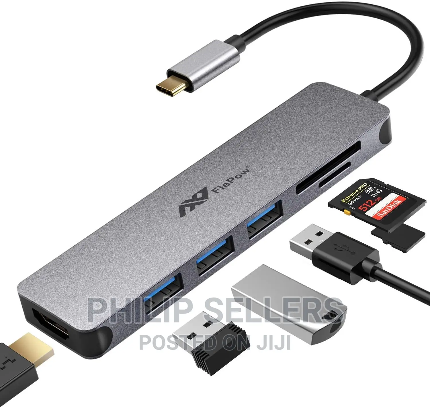 USB C Hub Multiport Adapter - 5 in 1 Portable Space Aluminum