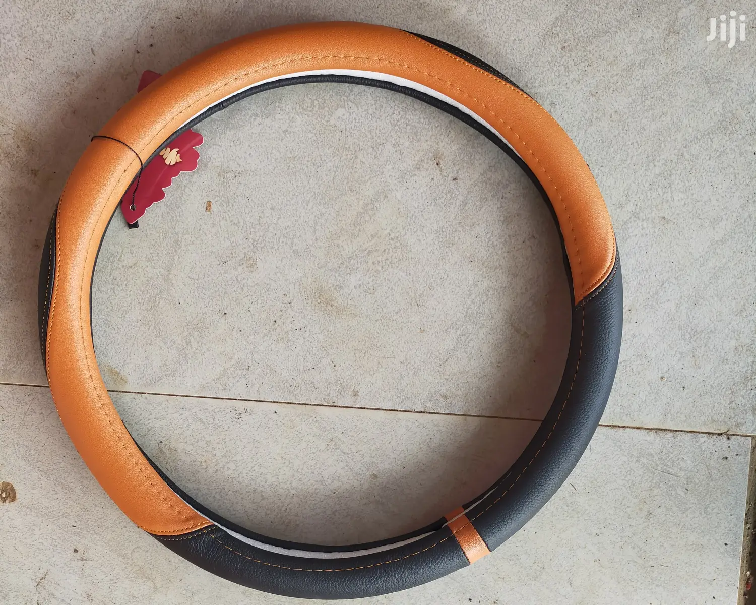 Steering Cover Leather Orange Black