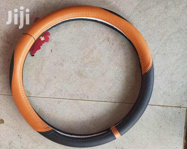 Steering Cover Leather Orange Black