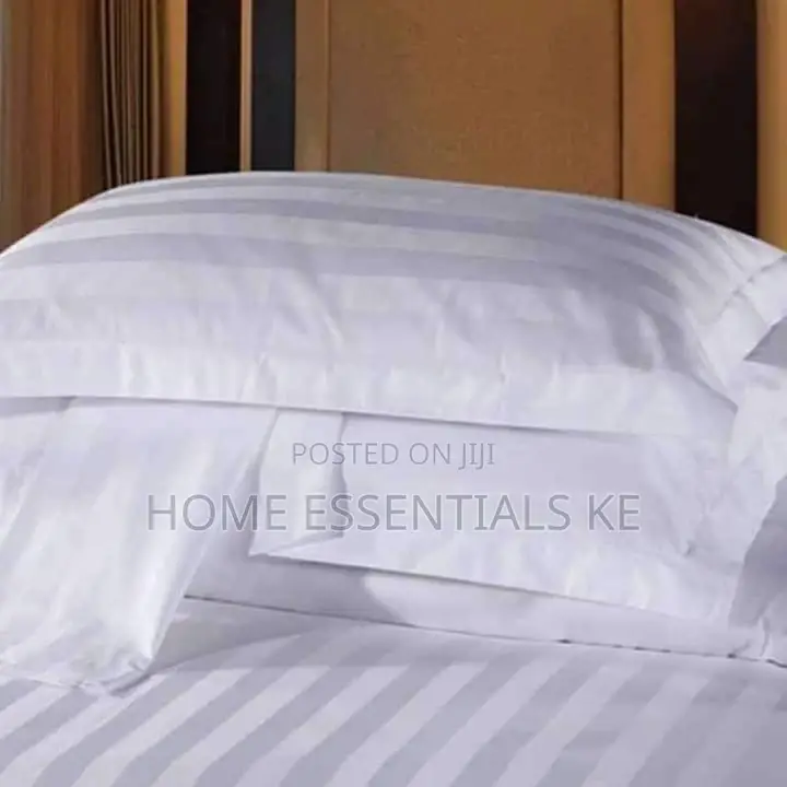 7*7 Egyptian White Stripped Bedsheet Cover Set(King Sizes)