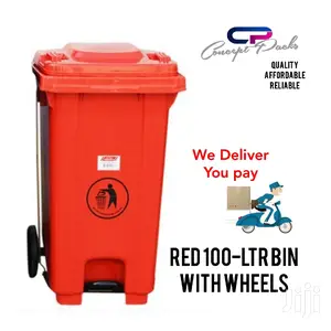 100 LTR Red Pedal Bin With Wheels.