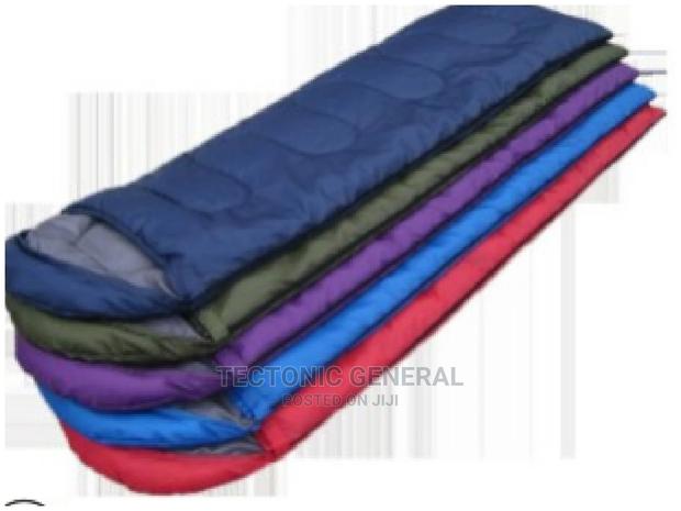 Envelope Sleeping Bag With a Cap in Blue, Red and Green - main view