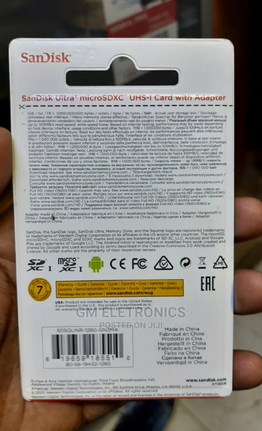 Original 128 GB Sandisk Memory Card With Adapter.