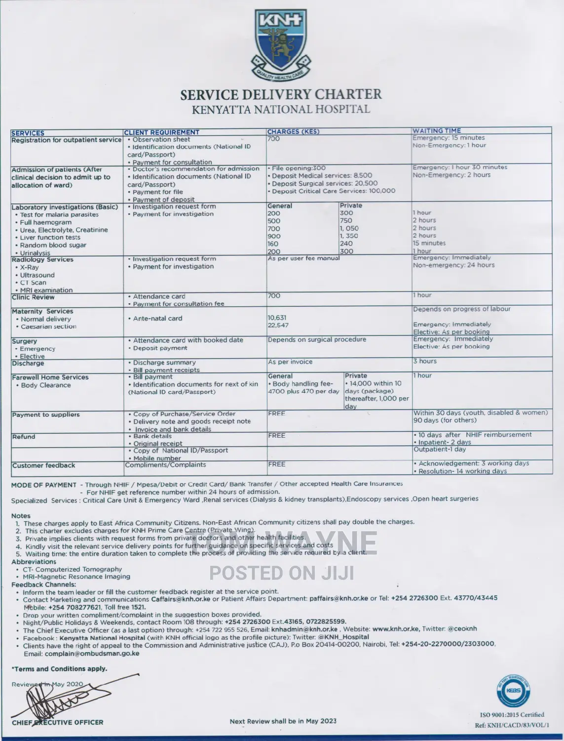 Service Charter Printing