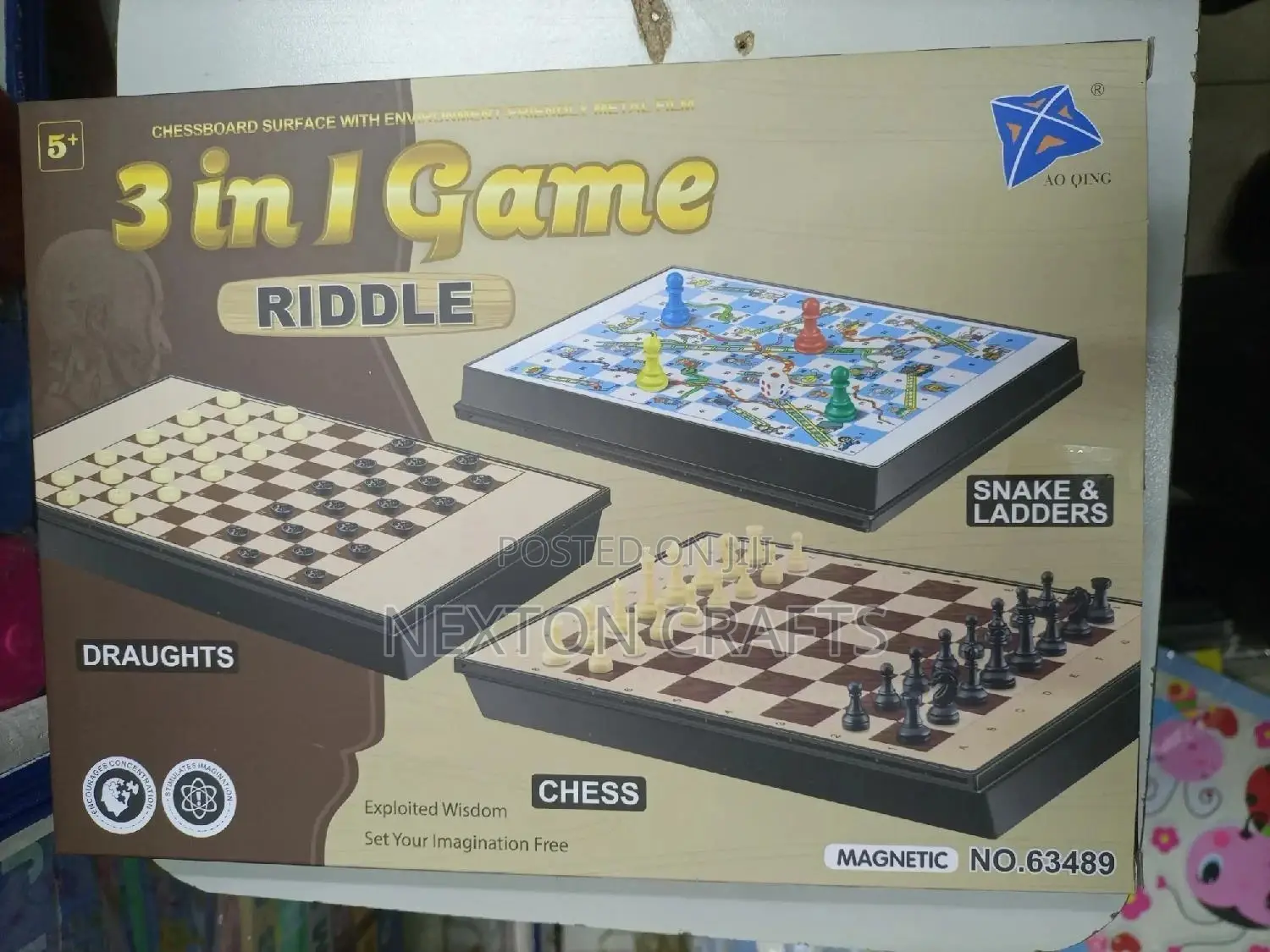 3 in 1 Chess Draft Game Magnetic, Foldable Travel Chess