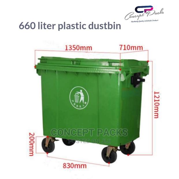 Large Green 660 Liter Dustbin With Wheels. - main view