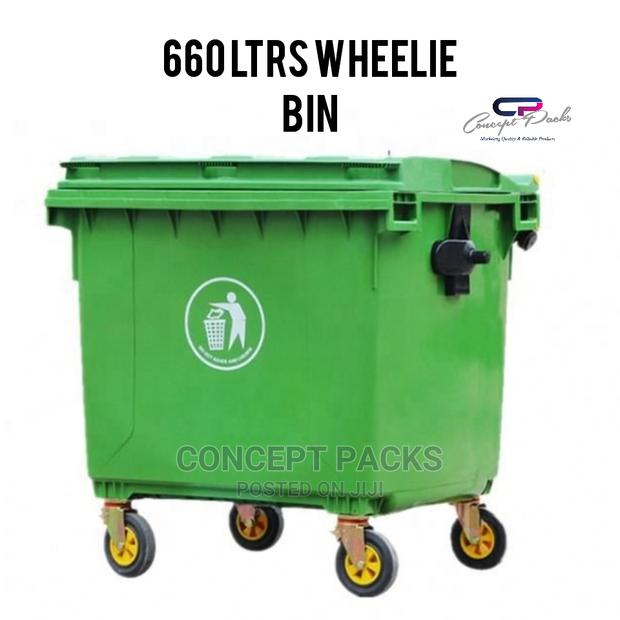 Large Green 660 Liter Dustbin With Wheels. - thumbnail 2