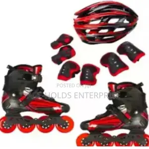 Red Skating Shoes+Helmet+Protective Gear.