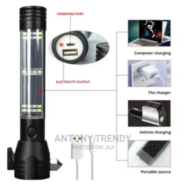 Solar Power LED Flashlight 9 in 1 Multifunctional