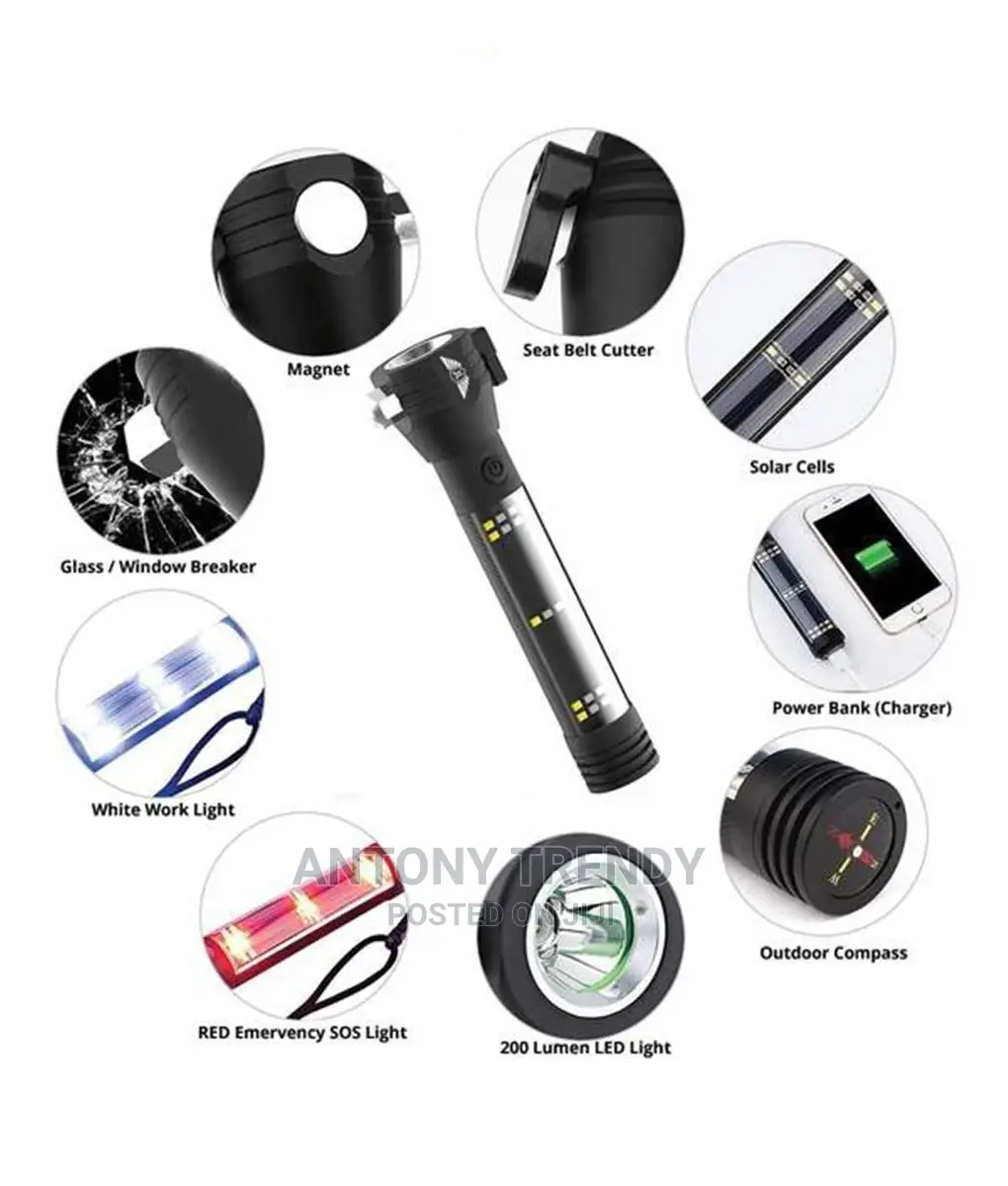Pure 9 in 1 T6 Led Solar Power Flashlight 18650 Battery