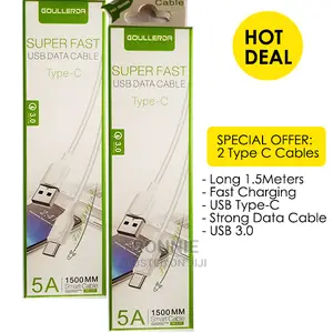 2 Cables Type C USB Fast Data Sync Charger