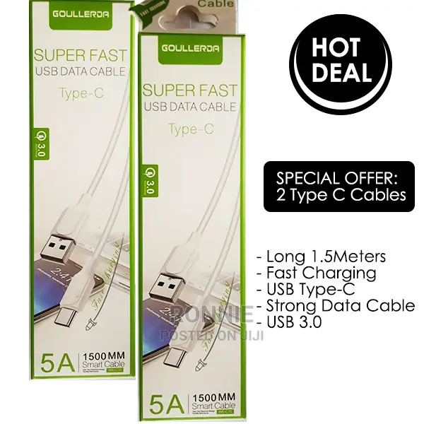 2 Cables Type C USB Fast Data Sync Charger