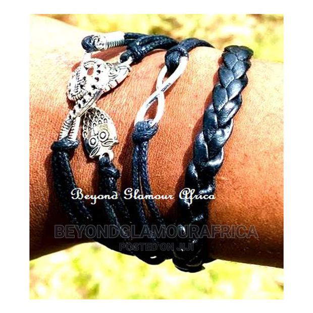 Unisex Silver Multi Layered Leather Bracelet - thumbnail 4