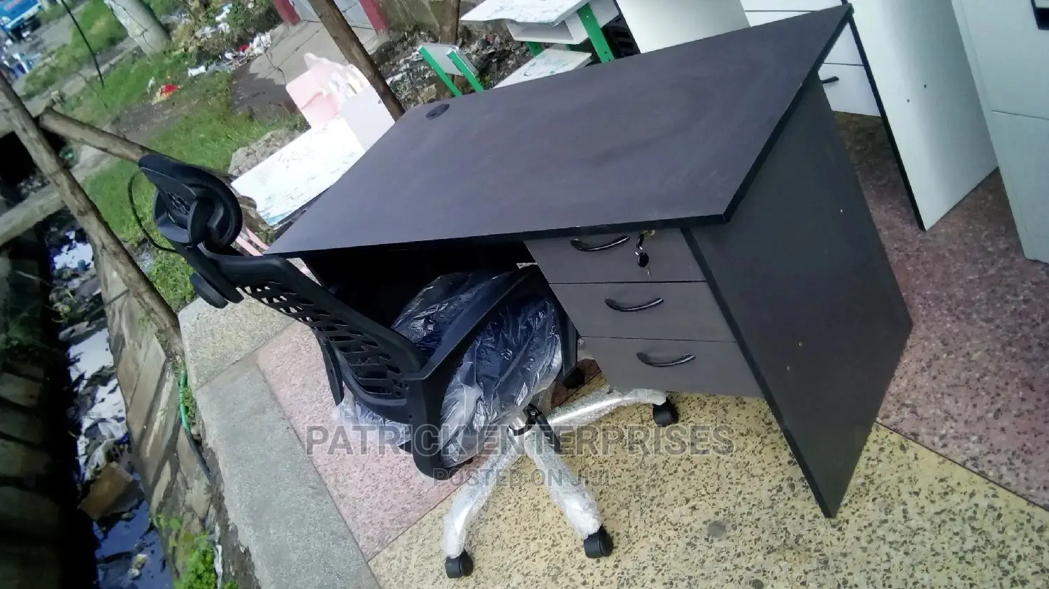 Office Desk 1.2 Meter and Office Reclining Headrest Chair