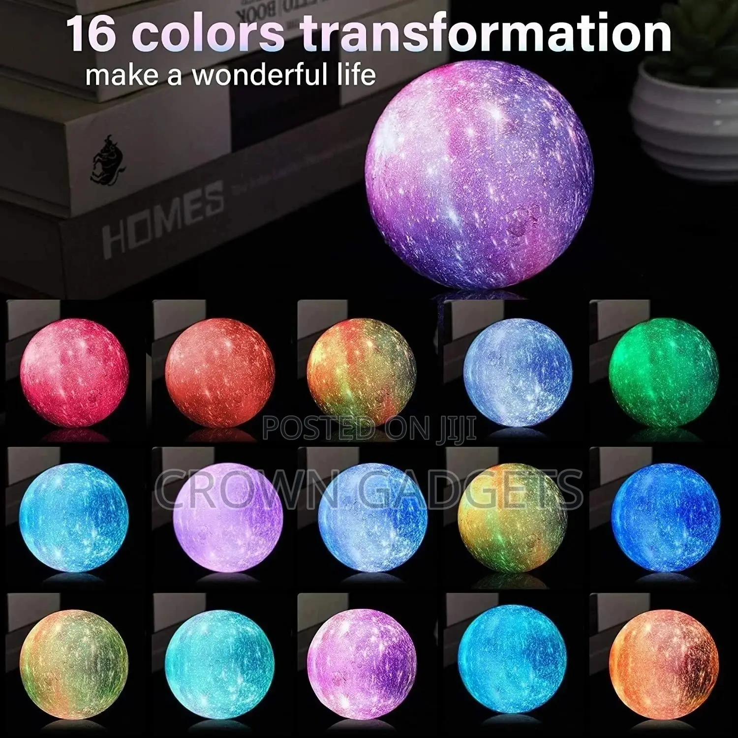 Creative 16 Colors LED 3D Printing Moon Light