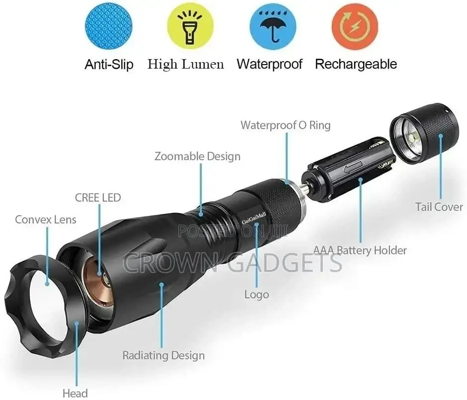 Xml T6 Flashlight Focus Torch Lamp Adjustable