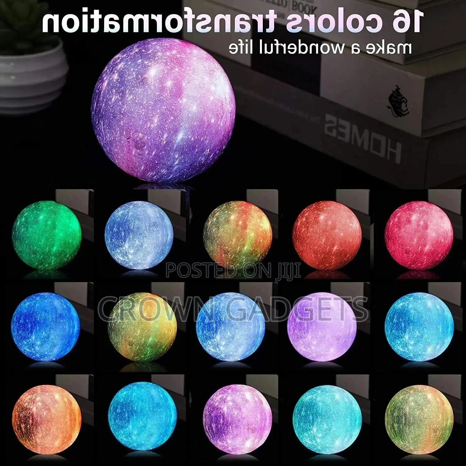 16 Colour Dimmable Led Remote Control Moon Shaped Light
