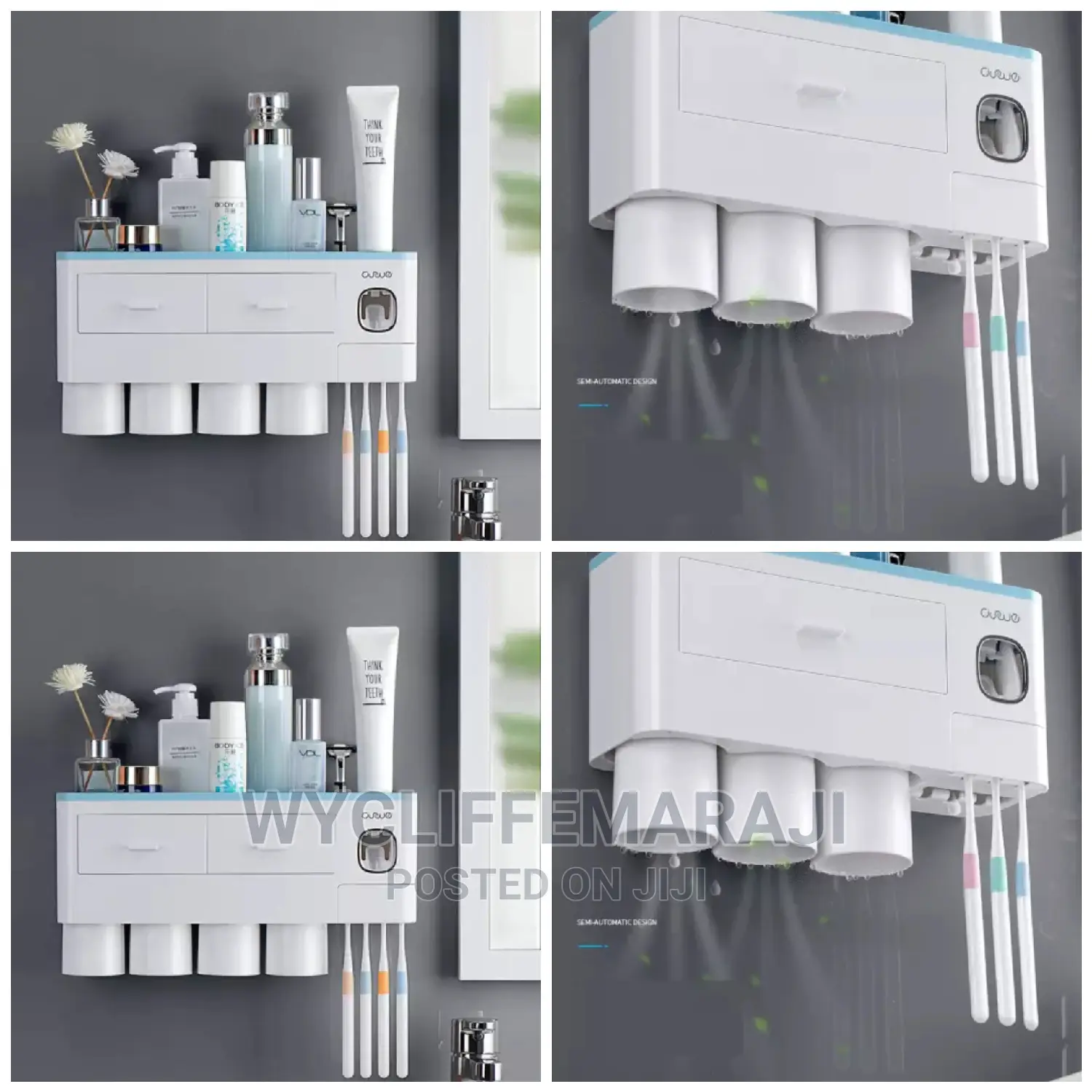 4 Cups Toothbrush Holder Tooth Paste Dispenser