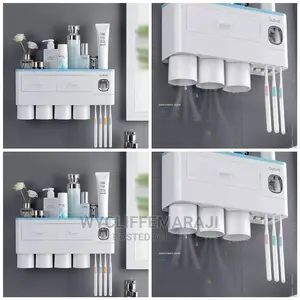 4 Cups Toothbrush Holder Tooth Paste Dispenser