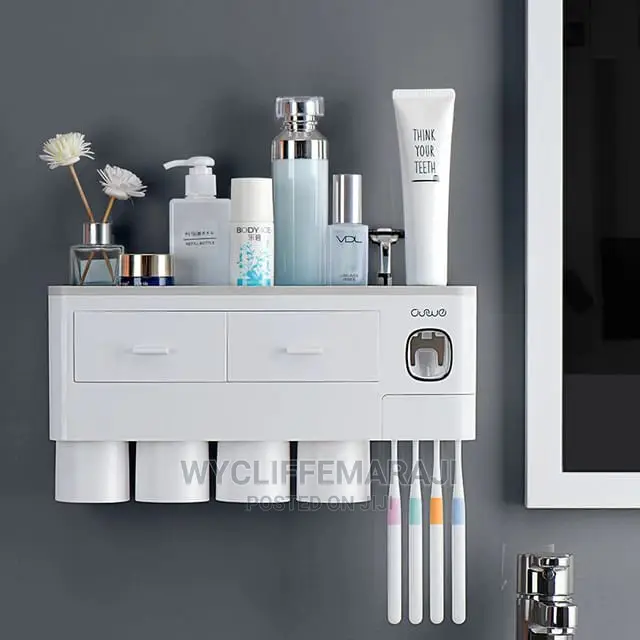 4 Cups Toothbrush Holder Tooth Paste Dispenser