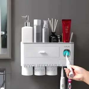 4 Cups Toothbrush Holder Tooth Paste Dispenser